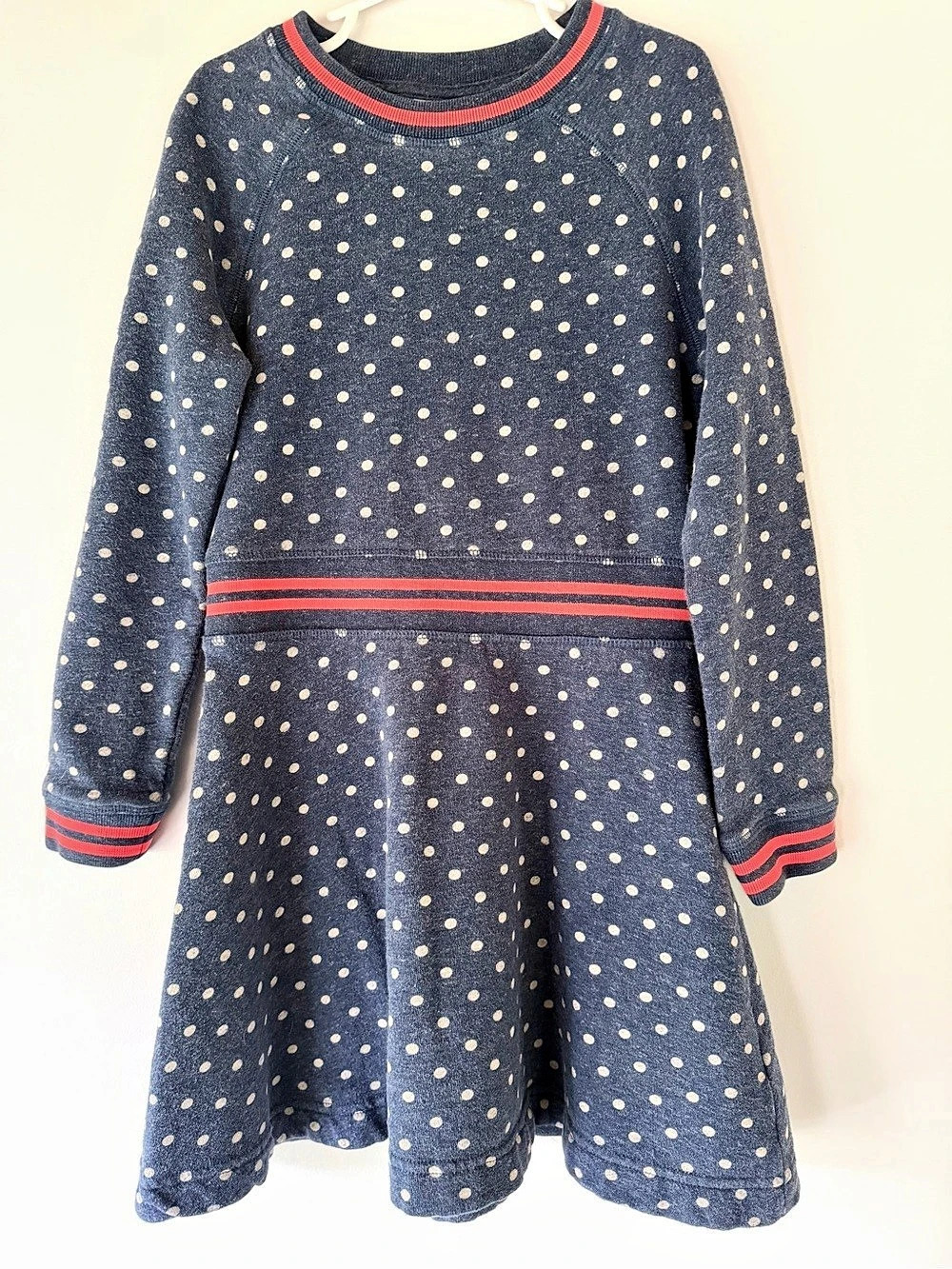 Mini Boden Polka Dot Sweatshirt Blue Dress Girls 7-8Y